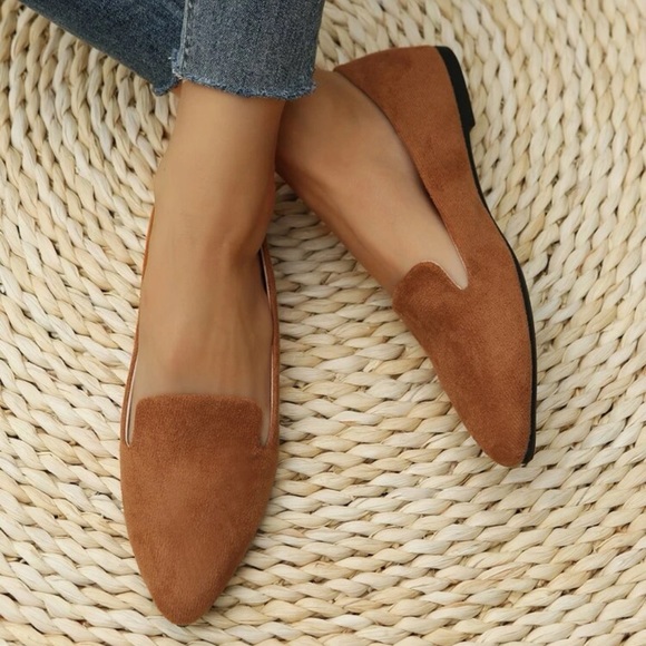Flat Loafers with Silver Accent Strap - Brown